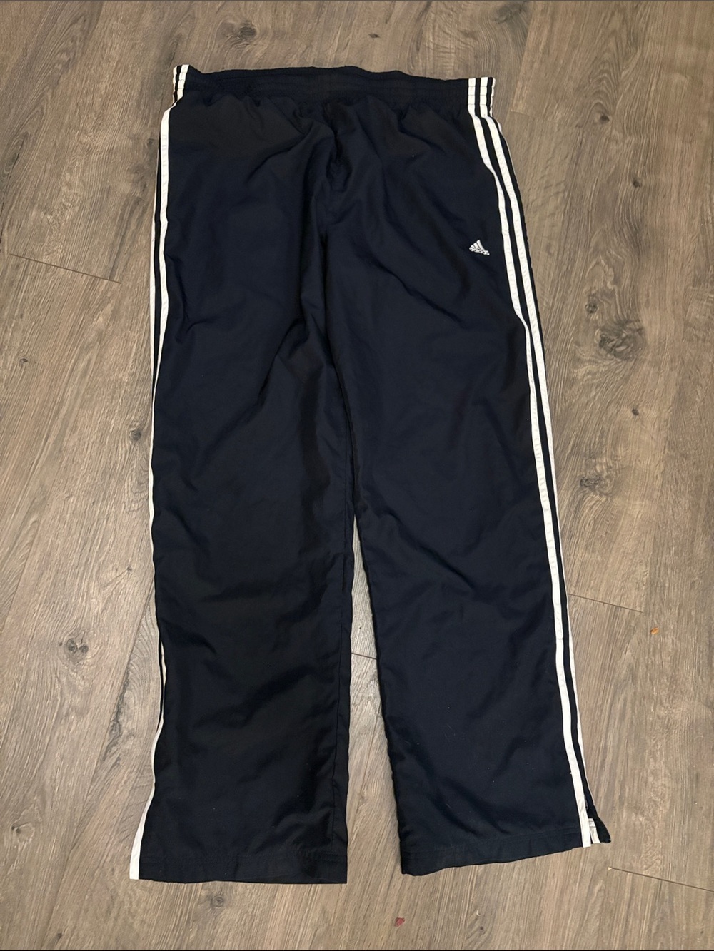 adidas Navy windbreaker pants with White Triple Side Stripes